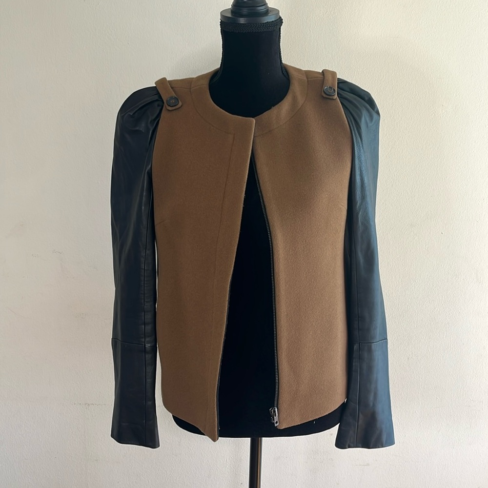 Maje Antilope Wool And Leather Jacket